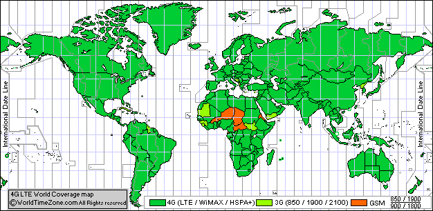 4G LTE Coverage Map 2021 - 4g lte country world map