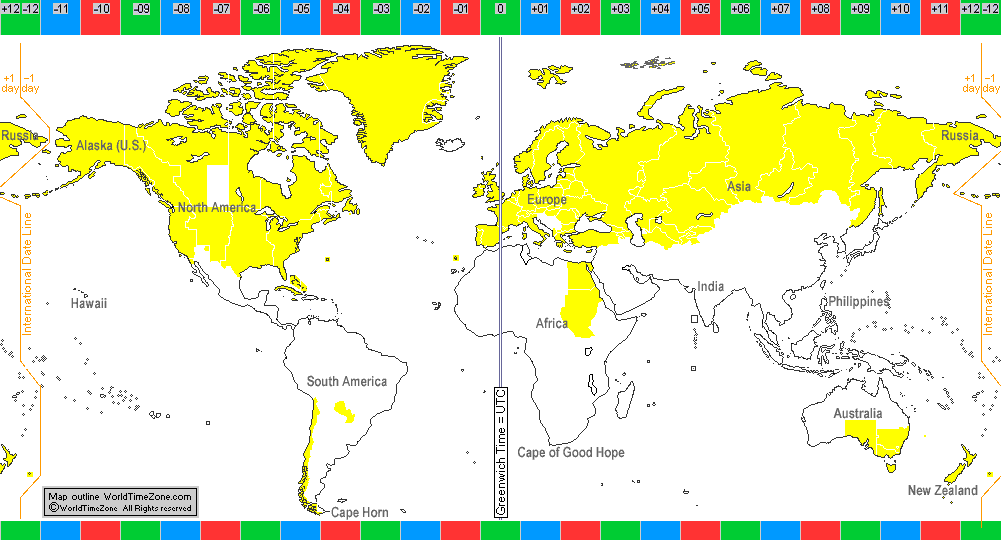 Daylight Saving Time DST Summer Time in 1981 map presentation arranged by WorldTimeZone