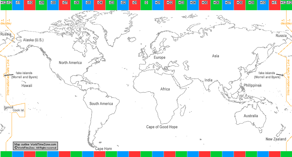 International Date Line in 1867-1892 map presentation arranged by WorldTimeZone