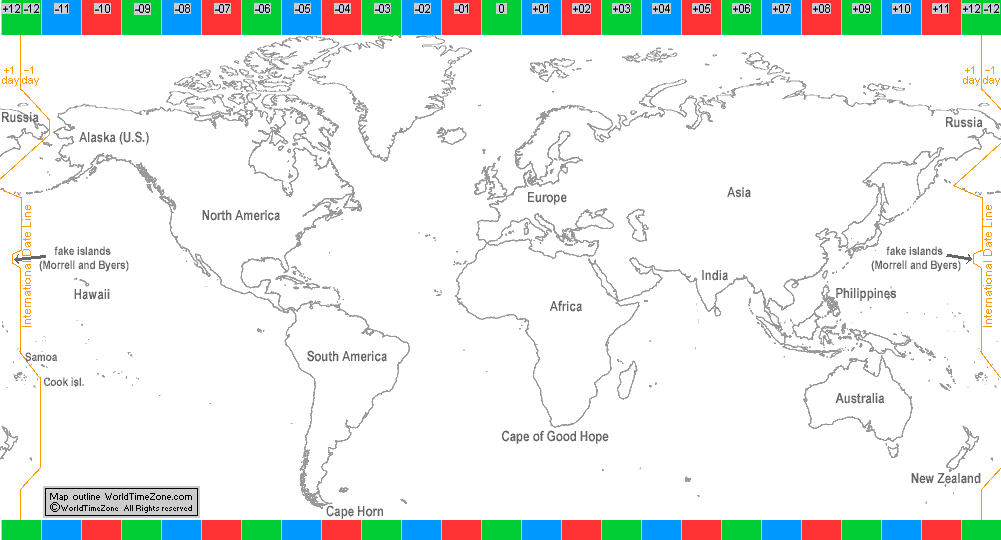 International Date Line in 1899-1910 map presentation arranged by WorldTimeZone