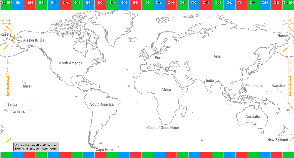 International Date Line in 1910-1995 map presentation arranged by WorldTimeZone