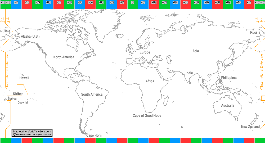 International Date Line in 1995-2011 map presentation arranged by WorldTimeZone