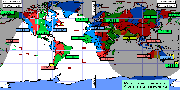 Day Night map Earth and local time around the world from WorldTimeZone