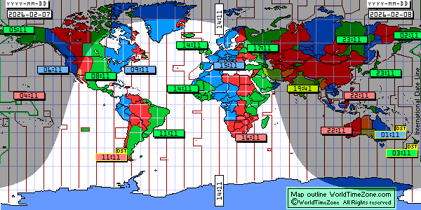 Day Night map Earth and local time around the world from WorldTimeZone
