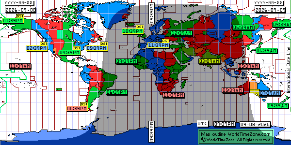 Day Night map Earth and local time around the world from WorldTimeZone