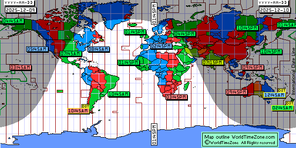 Day Night map Earth and local time around the world from WorldTimeZone