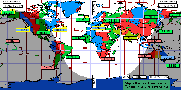 Day Night map Earth and local time around the world from WorldTimeZone
