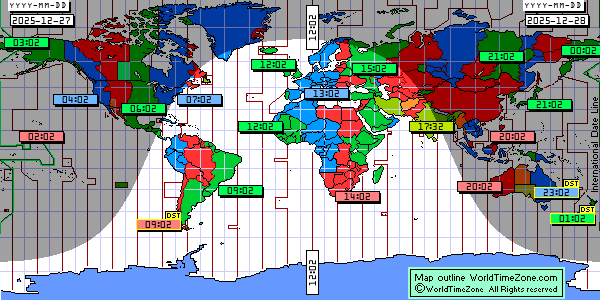 Day Night map Earth and local time around the world from WorldTimeZone