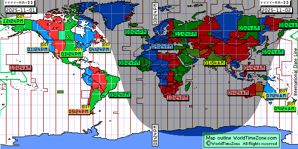 Day Night map Earth and local time around the world from WorldTimeZone