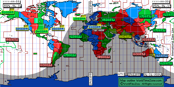 Day Night map Earth and local time around the world from WorldTimeZone