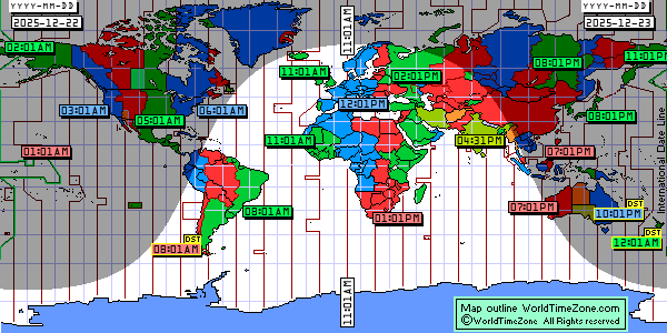 Day Night map Earth and local time around the world from WorldTimeZone