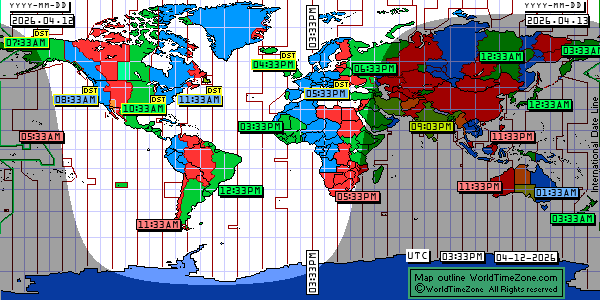 Day Night map Earth and local time around the world from WorldTimeZone