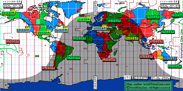 Day Night map Earth and local time around the world from WorldTimeZone