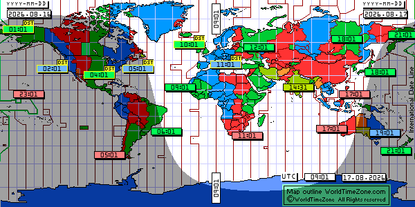 Day Night map Earth and local time around the world from WorldTimeZone
