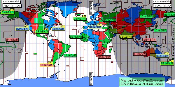 Day Night map Earth and local time around the world from WorldTimeZone