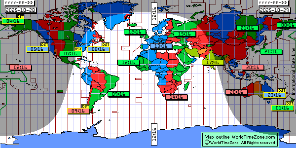 Day Night map Earth and local time around the world from WorldTimeZone