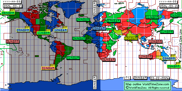 Day Night map Earth and local time around the world from WorldTimeZone
