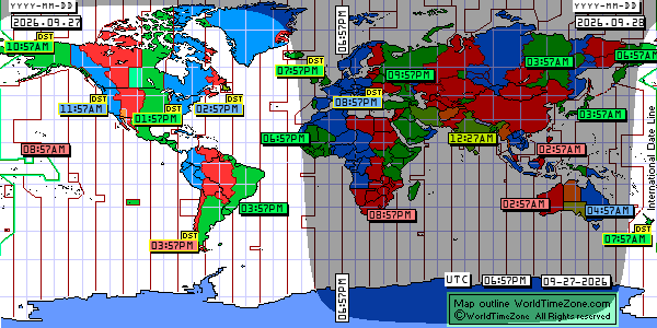 Day Night map Earth and local time around the world from WorldTimeZone