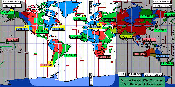 Day Night map Earth and local time around the world from WorldTimeZone