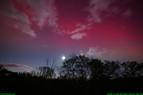 Aurora Borealis show during G3 severe Geomagnetic Storm on Oct 10 2024 - Northern Lights due a powerful X-class solar flare on October 8, 2024 worldtimezone world time zone Alexander Krivenyshev